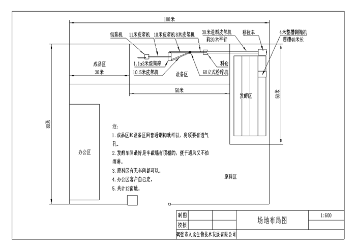 中型|年產2萬噸有機肥生產線設備配置與工藝流程平面圖